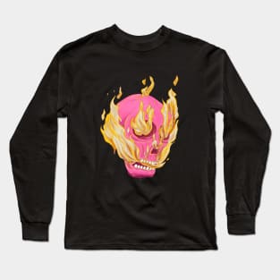 Skull in Fire Magenta version Long Sleeve T-Shirt